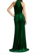 画像2: セール！Tadashi Shoji タダシショージ  　V-Neck Ruched Ruffle Front Sleeveless Velvet Gown　グリーン系    (2)