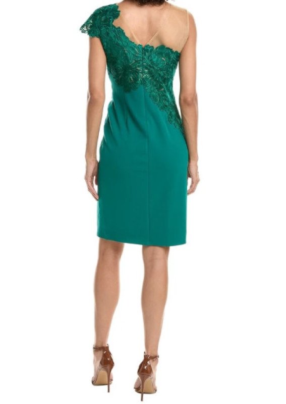 画像2: セール！Tadashi Shoji タダシショージ   Reya One-Shoulder Embroidered Illusion Dress　グリーン (2)