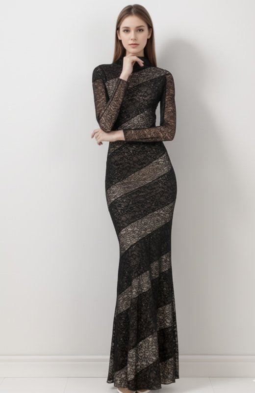 画像2: セール！【ドラマ使用】Alice + Olivia アリスアンドオリビア   Delora Lace Mock-Turtleneck Maxi Dress  13840 (2)