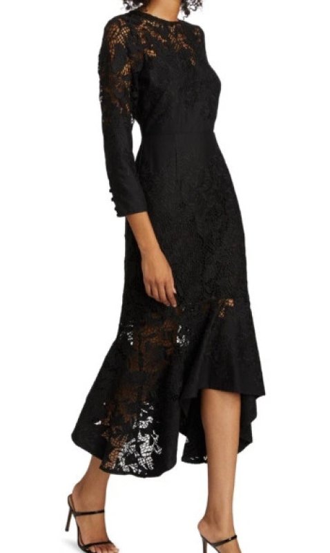画像2: セール！Marchesa Notte マルケッサノッテ　Rosa Quarter Sleeve Lace Midi Dress ブラック (2)