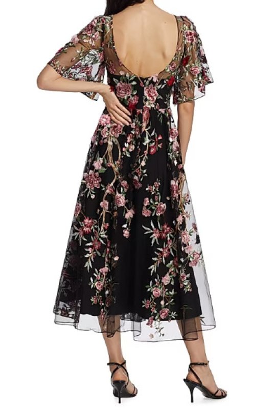 画像2: セール！Marchesa Notte マルケッサノッテ　花柄刺繍チュールカクテルドレス　ブラック  13855 (2)