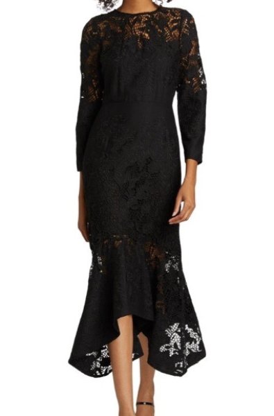 画像1: セール！Marchesa Notte マルケッサノッテ　Rosa Quarter Sleeve Lace Midi Dress ブラック (1)