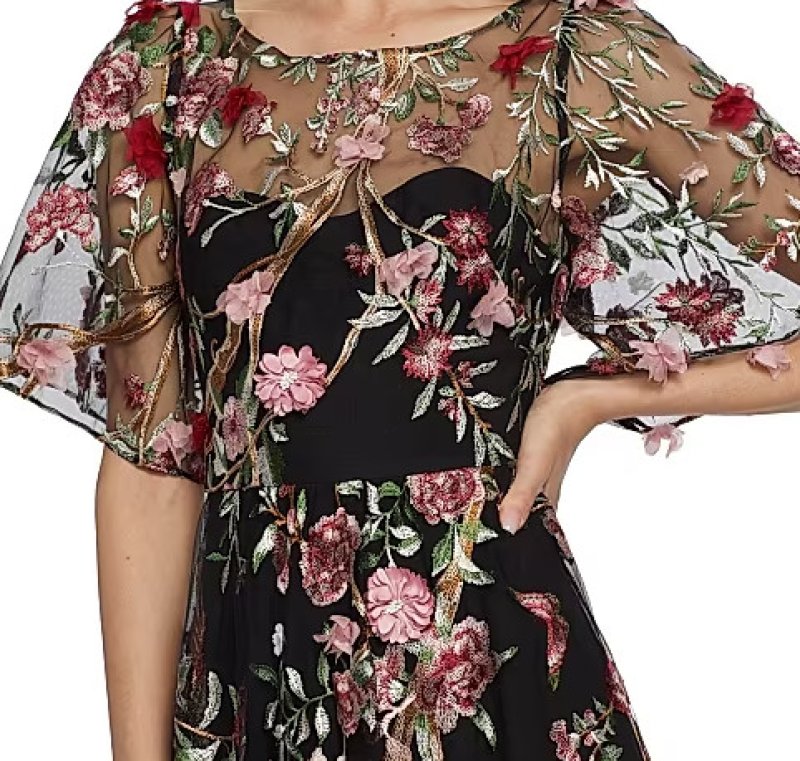 画像3: セール！Marchesa Notte マルケッサノッテ　花柄刺繍チュールカクテルドレス　ブラック  13855 (3)