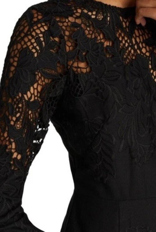 画像3: セール！Marchesa Notte マルケッサノッテ　Rosa Quarter Sleeve Lace Midi Dress ブラック (3)