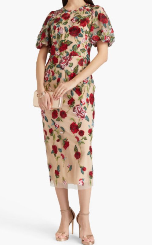 画像1: セール！Marchesa Notte マルケッサノッテ　花柄刺繍チュールミディドレス  13854 (1)