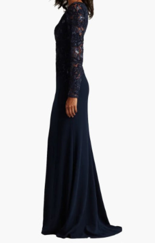 画像3:  Tadashi Shoji  タダシショージ　Forena Embroidered Crepe Gown ネイビー (3)