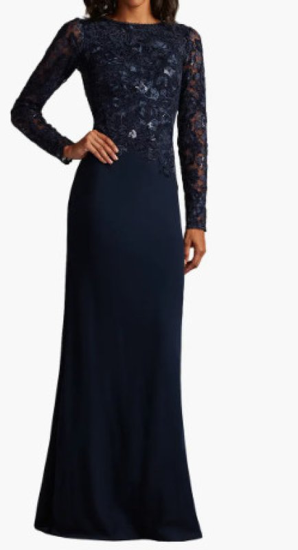 画像1:  Tadashi Shoji  タダシショージ　Forena Embroidered Crepe Gown ネイビー (1)