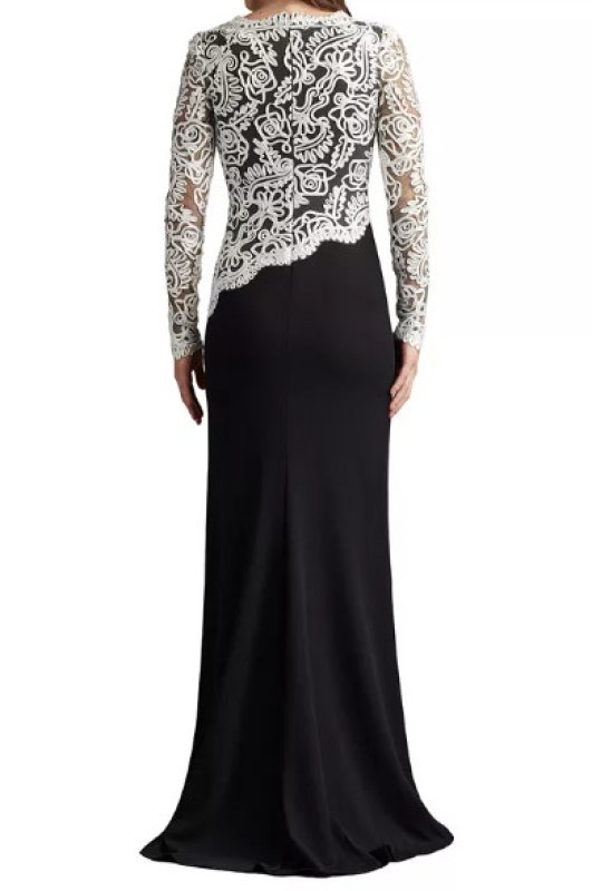 画像2:  Tadashi Shoji  タダシショージ　Randall Embroidered Crepe Gown ブラック、アイボリー (2)
