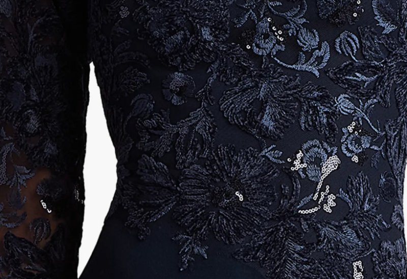 画像4:  Tadashi Shoji  タダシショージ　Forena Embroidered Crepe Gown ネイビー (4)