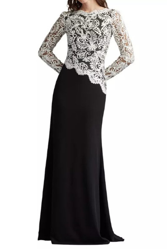 画像1:  Tadashi Shoji  タダシショージ　Randall Embroidered Crepe Gown ブラック、アイボリー (1)