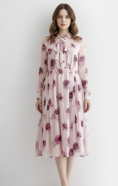画像1: 即発！【キャサリン妃ご愛用】KATE SPADE New York ケイトスペード  encore rose pleat chiffon dress  20101 (1)