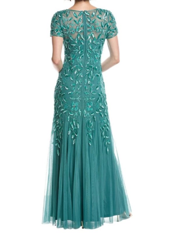 画像3: セール！Adrianna Papell アドリアナパペル　Hand Beaded Short Sleeve Floral Godet Gown　green slate (3)