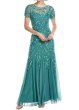 画像1: 10/13までセール！Adrianna Papell アドリアナパペル　Hand Beaded Short Sleeve Floral Godet Gown　green slate (1)