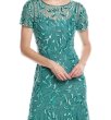 画像2: 10/13までセール！Adrianna Papell アドリアナパペル　Hand Beaded Short Sleeve Floral Godet Gown　green slate (2)