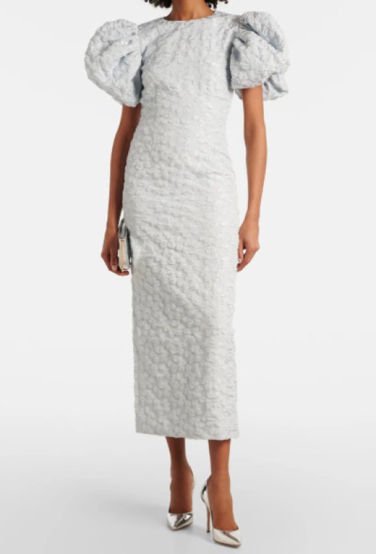 画像1: セール！ROTATE ジャガードパフスリーブドレス　ブルー系 (1)