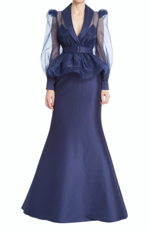 画像1: セール！Badgley Mischka  オーガンジーペプラムドレス (1)