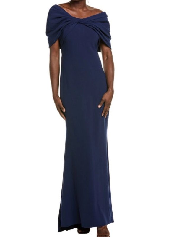 画像1: セール！Badgley Mischka   ツイストドレープガウン　ネイビー (1)