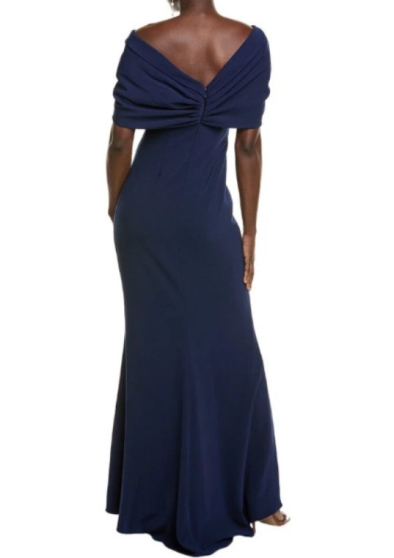 画像2: セール！Badgley Mischka   ツイストドレープガウン　ネイビー (2)