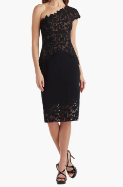 画像1: Tadashi Shoji タダシショージ  Rinelle Laser-Cut ワンショルダードレス ブラック (1)