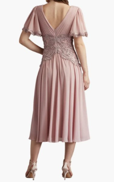 画像2: Tadashi Shoji タダシショージ  Indira Embroidered Chiffon Midi Dress  ベージュ系 (2)