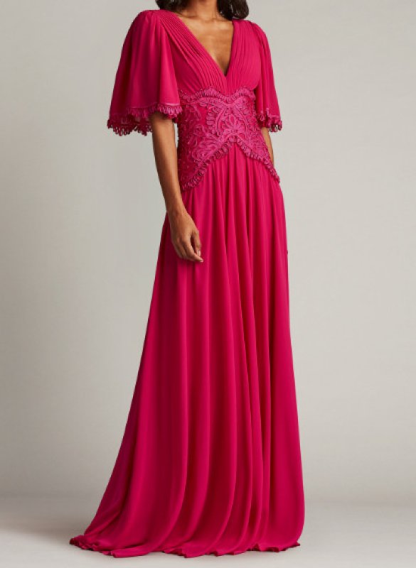 画像1: Tadashi Shoji タダシショージ  Indira Embroidered Chiffon Gown ピンク (1)