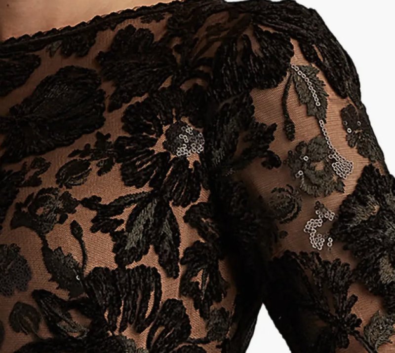 画像4:  Tadashi Shoji  タダシショージ　Forena Embroidered Crepe Gown ブラック (4)