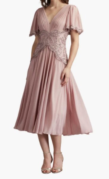 画像1: Tadashi Shoji タダシショージ  Indira Embroidered Chiffon Midi Dress  ベージュ系 (1)