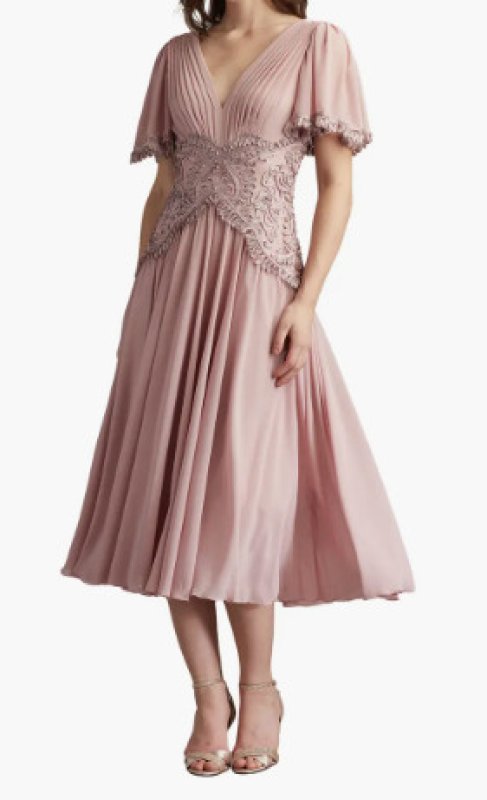 画像1: Tadashi Shoji タダシショージ 　Indira Embroidered Chiffon Midi Dress  ベージュ系 (1)