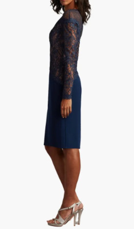 画像3: Tadashi Shoji タダシショージ Lisette 刺繍レースドレス　ネイビー (3)