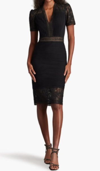 画像1: Tadashi Shoji タダシショージ  Brone ピンタックカクテルドレス　ブラック (1)