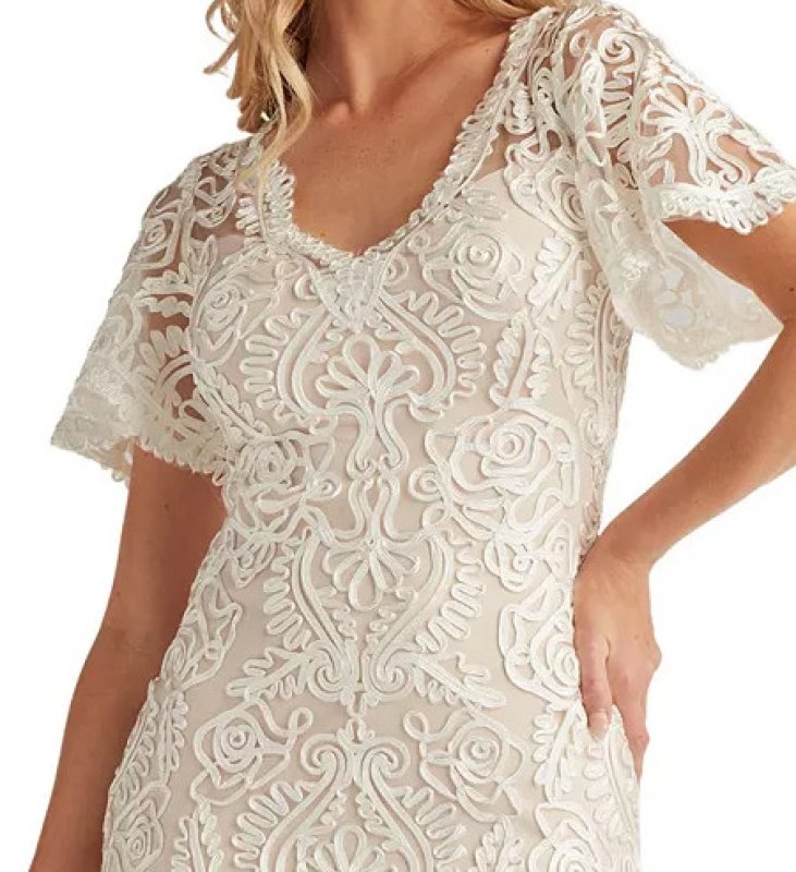 画像4: Tadashi Shoji  タダシショージ  Arnett Embroidered Flutter Sleeve Dress アイボリー (4)