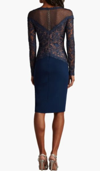 画像2: Tadashi Shoji タダシショージ Lisette 刺繍レースドレス ネイビー (2)