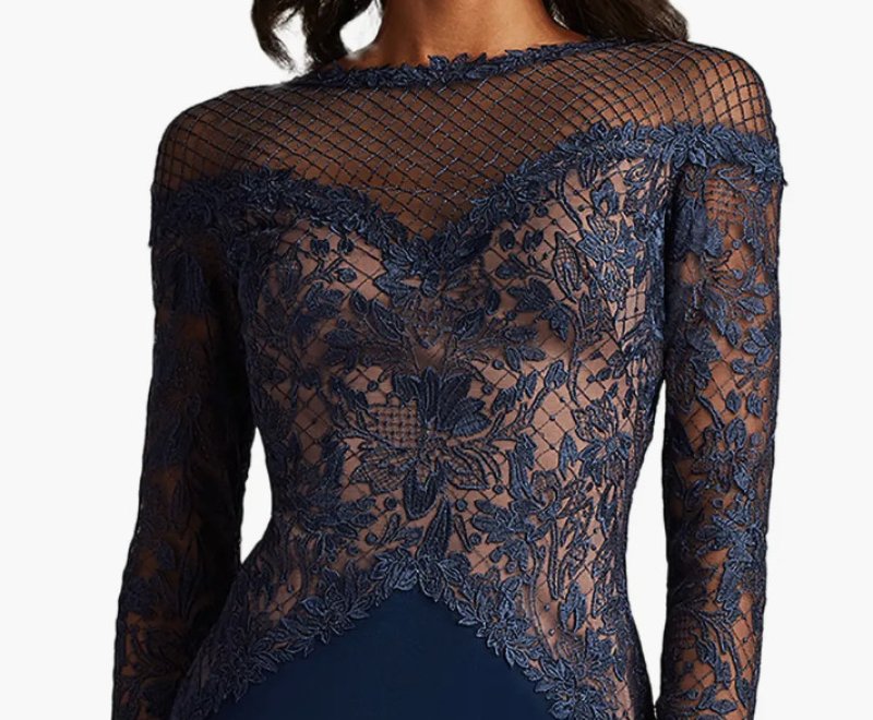 画像4: Tadashi Shoji タダシショージ Lisette 刺繍レースドレス　ネイビー (4)