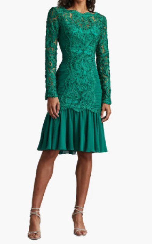 画像1: Tadashi Shoji タダシショージ  Novara ロングスリーブドレス　グリーン (1)