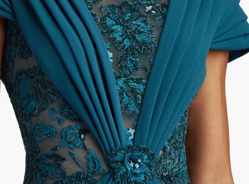 画像4: Tadashi Shoji タダシショージ  Julina Draped Overlay Embroidered Gown ブルー、グリーン系 (4)