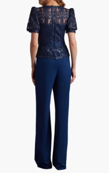 画像2: Tadashi Shoji タダシショージ  Ziya　パフスリーブジャンプスーツ　ネイビー (2)