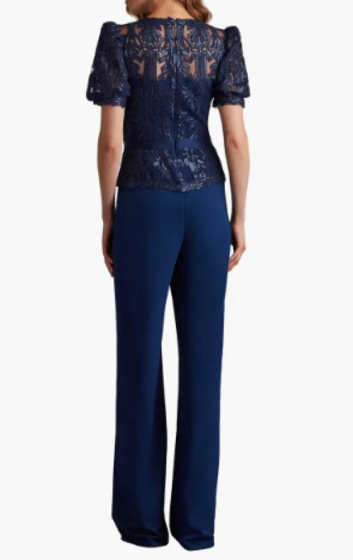 画像2: Tadashi Shoji タダシショージ  Ziya　パフスリーブジャンプスーツ　ネイビー (2)