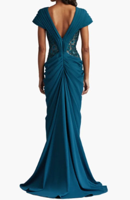 画像2: Tadashi Shoji タダシショージ  Julina Draped Overlay Embroidered Gown ブルー、グリーン系 (2)