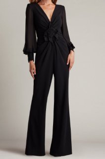 新品タグ付き　TADASHI SHOJI タダシショージ　長袖ワンピース　L ネイビー コードレース 七分袖ロングドレス｜TADASHI SHOJI（タダシ