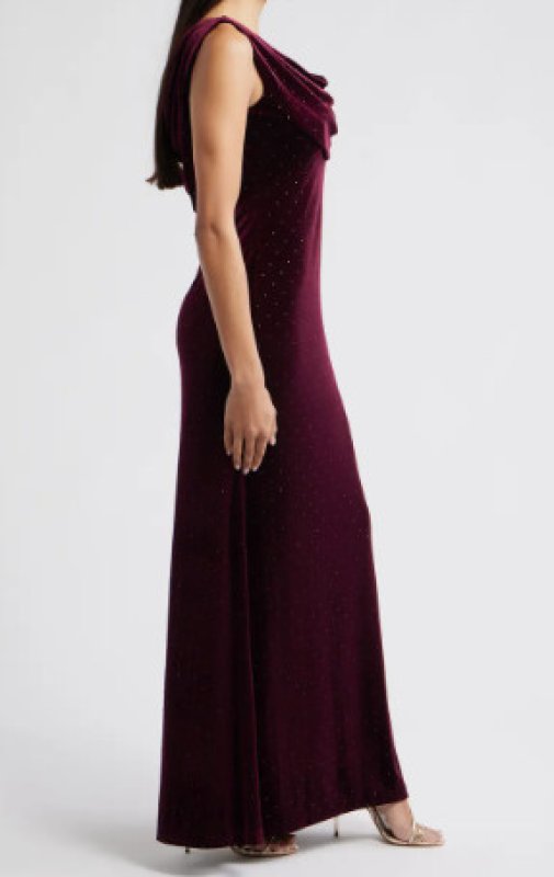 画像3: Eliza J  カウルネックベルベットガウン　ワイン (3)