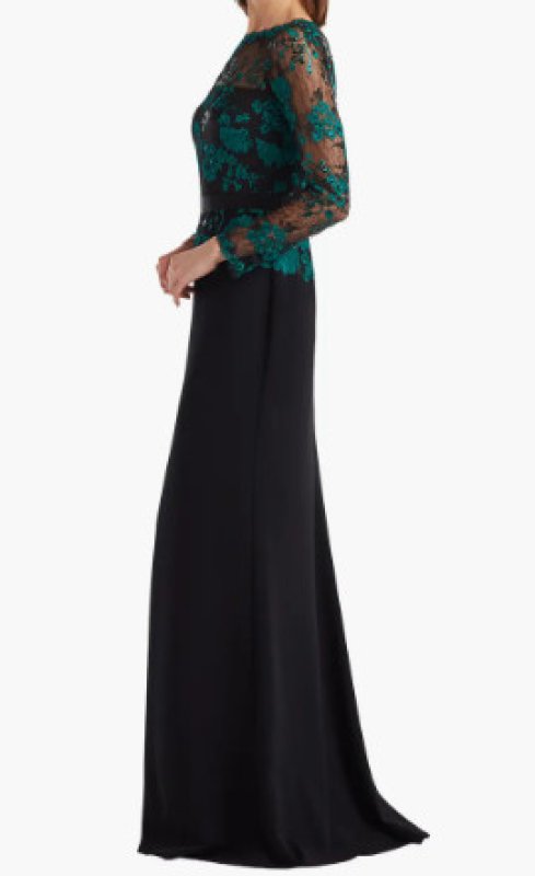 画像3:  【斉藤由貴さん着用】Tadashi Shoji  タダシショージ　Beacon Belted Embroidered Illusion Gown　ブラック、グリーン (3)