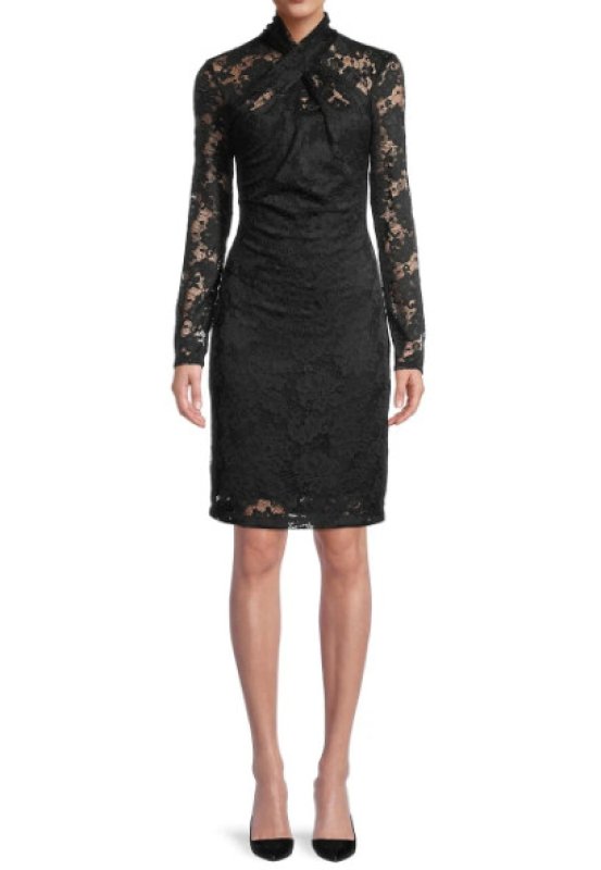 画像1: セール！Elie Tahari エリータハリ　長袖ブラックレースドレス (1)