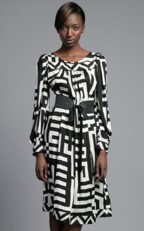 画像1: 【ドラマ衣装提供】Tracy Reese トレイシーリース　ベルト付きブラック&ホワイトドレス (1)