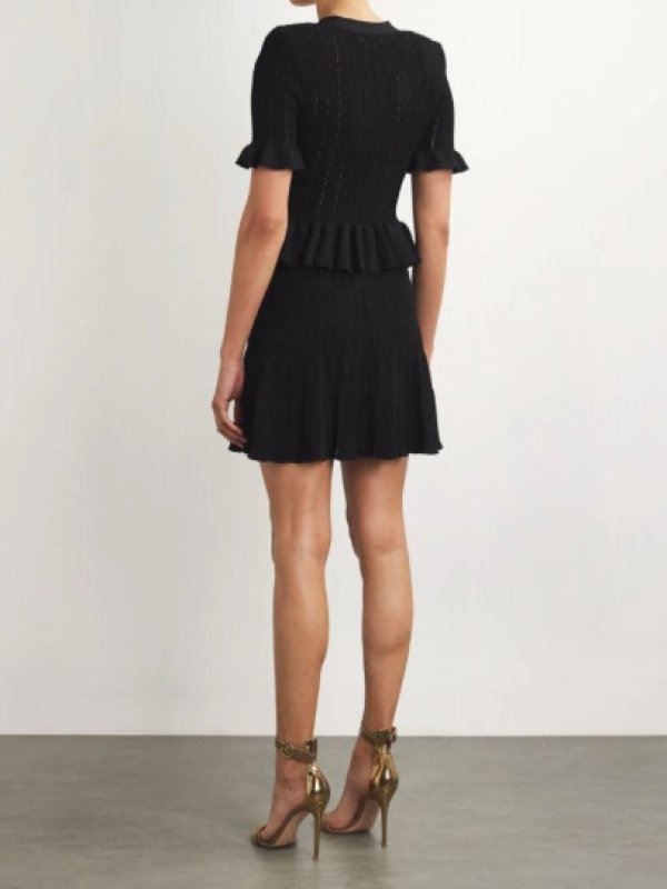 画像2: Self Portrait　セルフポートレイト  ブラックニットペプラムミニドレス (2)