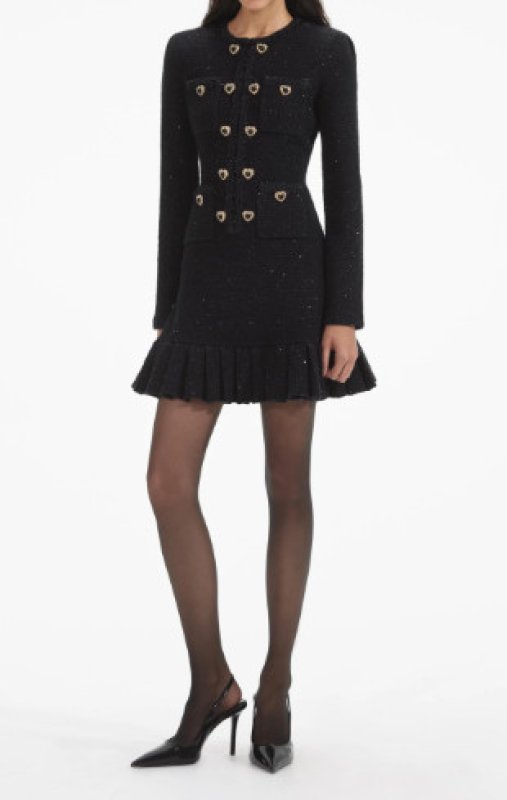 画像1: 【セリーナゴメス愛用】Self Portrait　セルフポートレイト  Black Buttoned Long Sleeve Knit Mini Dress (1)