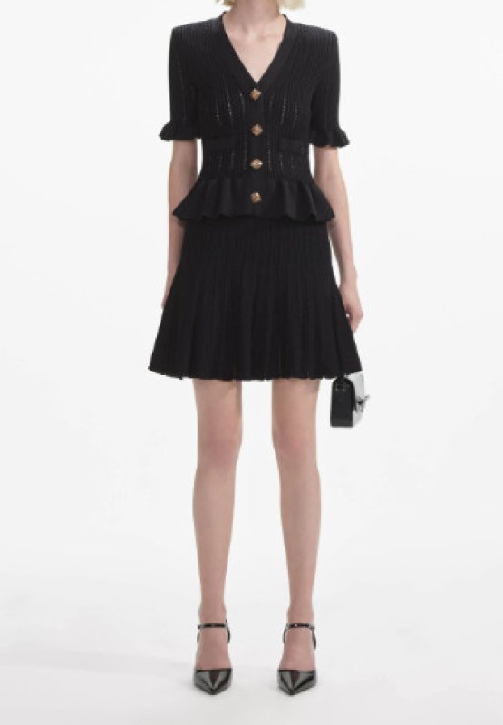 画像1: Self Portrait　セルフポートレイト  ブラックニットペプラムミニドレス (1)