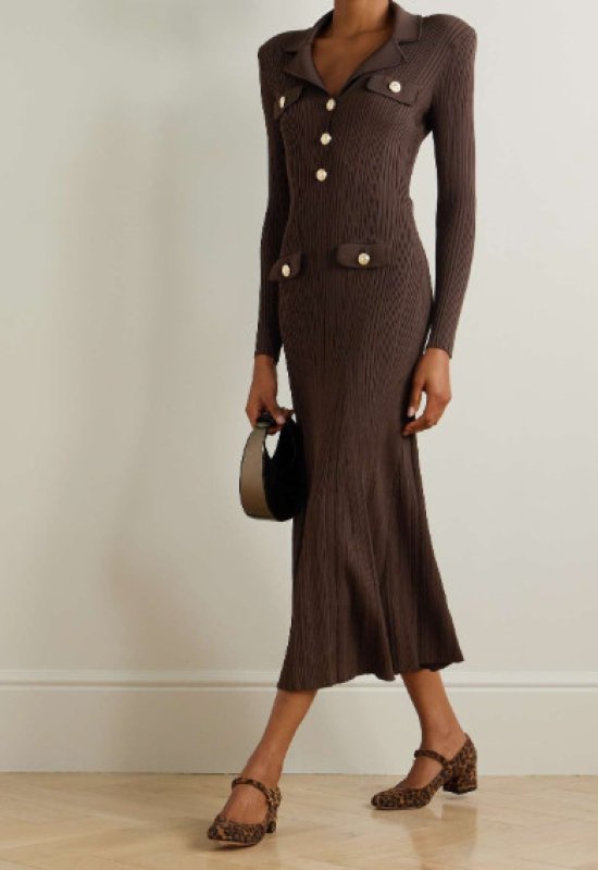 画像1: 【ドラマ使用】Self Portrait　セルフポートレイト  ブラウンリブニットドレス (1)