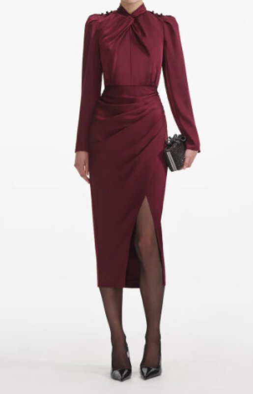 画像1: 【テレビ使用】Self Portrait　セルフポートレイト  バーガンディサテンドレス (1)