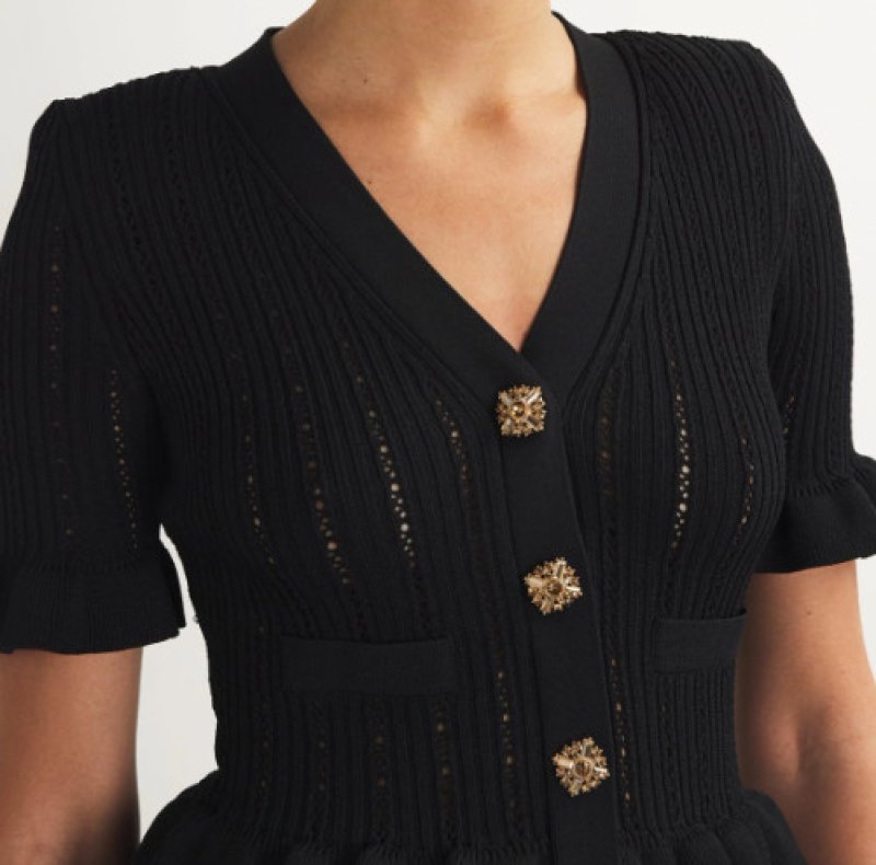 画像3: Self Portrait　セルフポートレイト  ブラックニットペプラムミニドレス (3)