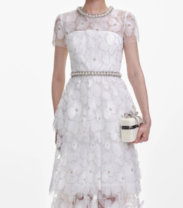 画像3: Self Portrait　セルフポートレイト  White Embellished Tulle Tiered Midi Dress (3)